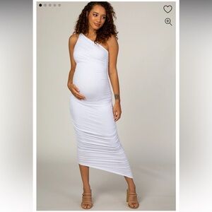 PINKBLUSH Maternity - White Ruched One Shoulder Maternity Dress